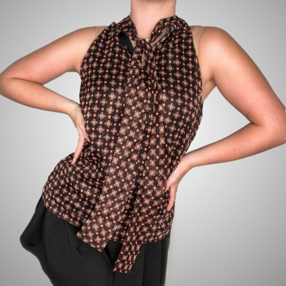 Talbots Retro Tie Smock Blouse